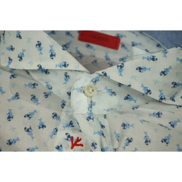 Isaia White Blue Man Coral Long Sleeve Cotton Dress Shirt Sz 15.5/39 BRAND NEW - Picture 5 of 6